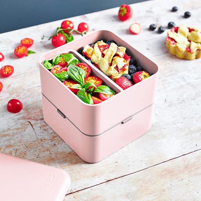monbento - Large Bento Box MB Square Litchi with Compartments Made in France - Sustainable and Smart - Leakproof Lunch Box for Work and Meal Prep - BPA Free - Food Grade Safe - Pink