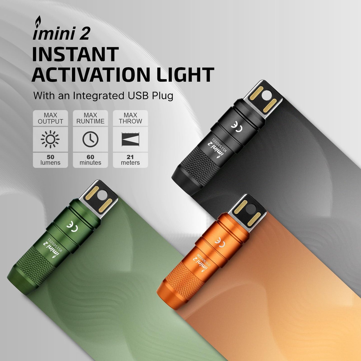 OLIGHT IMINI 2 EDC Rechargeable Keychain Flashlight 50 Lumens 2 Pack Black Aluminum