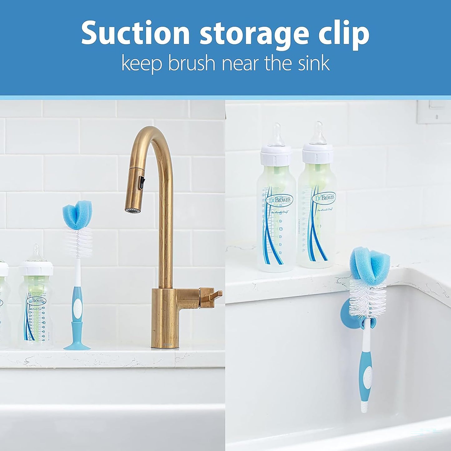 Dr. Brown's Complete Bottle Cleaning Set - 3-Pack Silicone Brush Set (Bottle, Spout & Straw) + 3-Pack Bottle Brush with Sponge & Scrubber