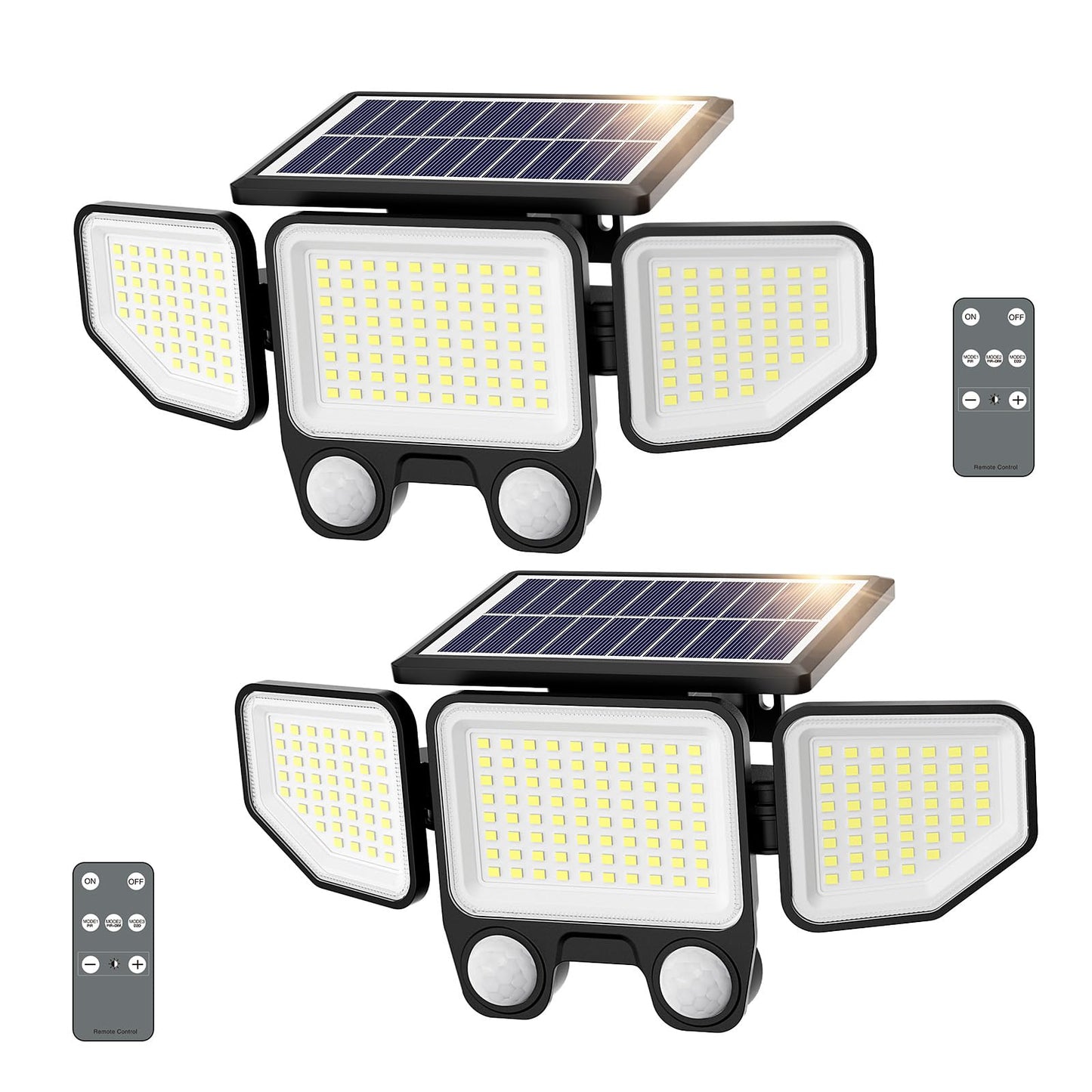 Onforu Solar Outdoor Lights, 3000LM 180 LED, Motion Sensor, IP65 Waterproof, Remote Control, 2 Pack, Black, Model BDTYE06-3