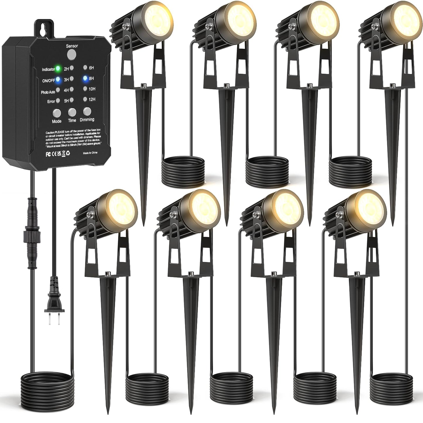 HIBOITEC Low Voltage Landscape Lighting with Transformer Photocell Sensor and Timer Spotlights Kit 68FT ETL Approved Wire Dimmab