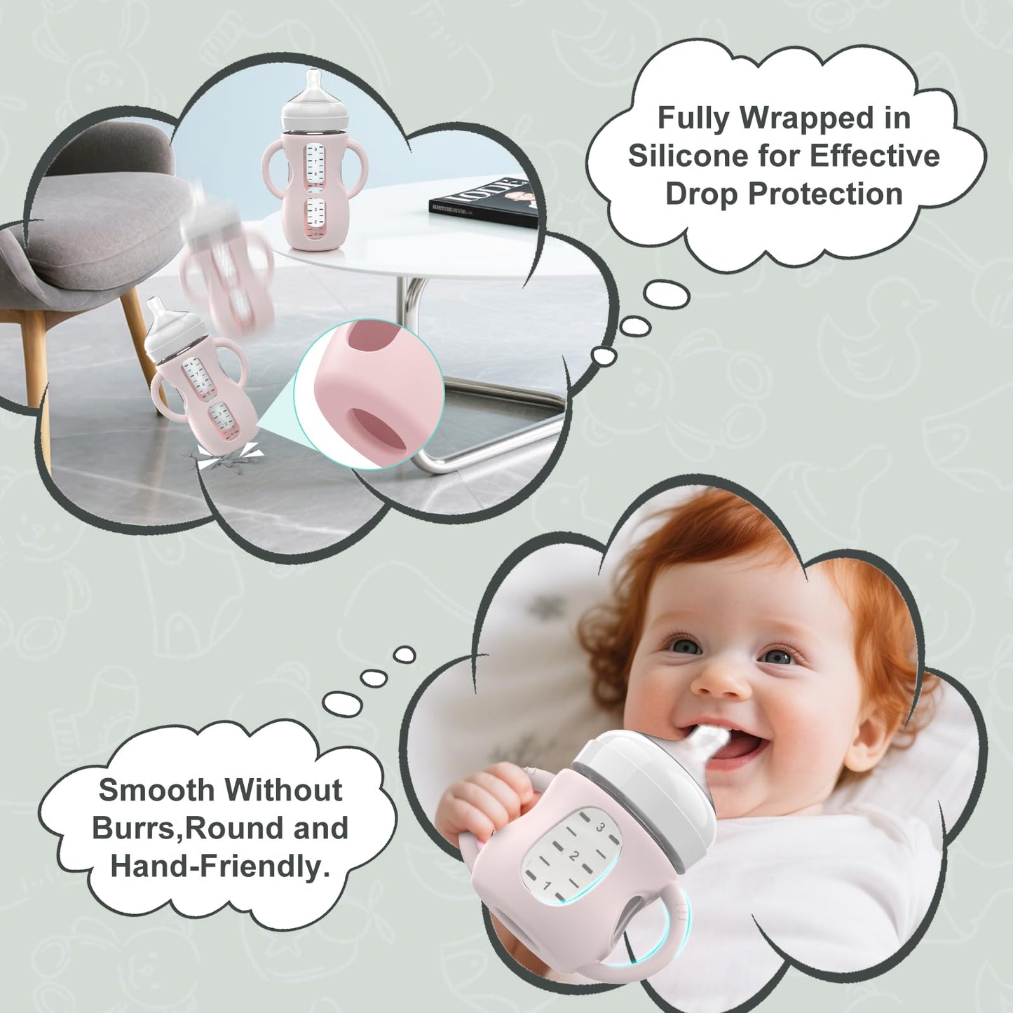 3PCS Philips Avent Glass Bottle Silicone Sleeves with Handles, Compatible with Philips Avent Glass Bottles 4 oz, Suitable for Avent Baby Bottles 4 oz, and Easy to Clean