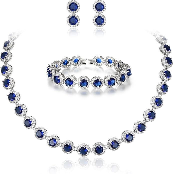 EVER FAITH Round Cut Cubic Zirconia Tennis Luxury Necklace Bracelet Earrings Set for Women