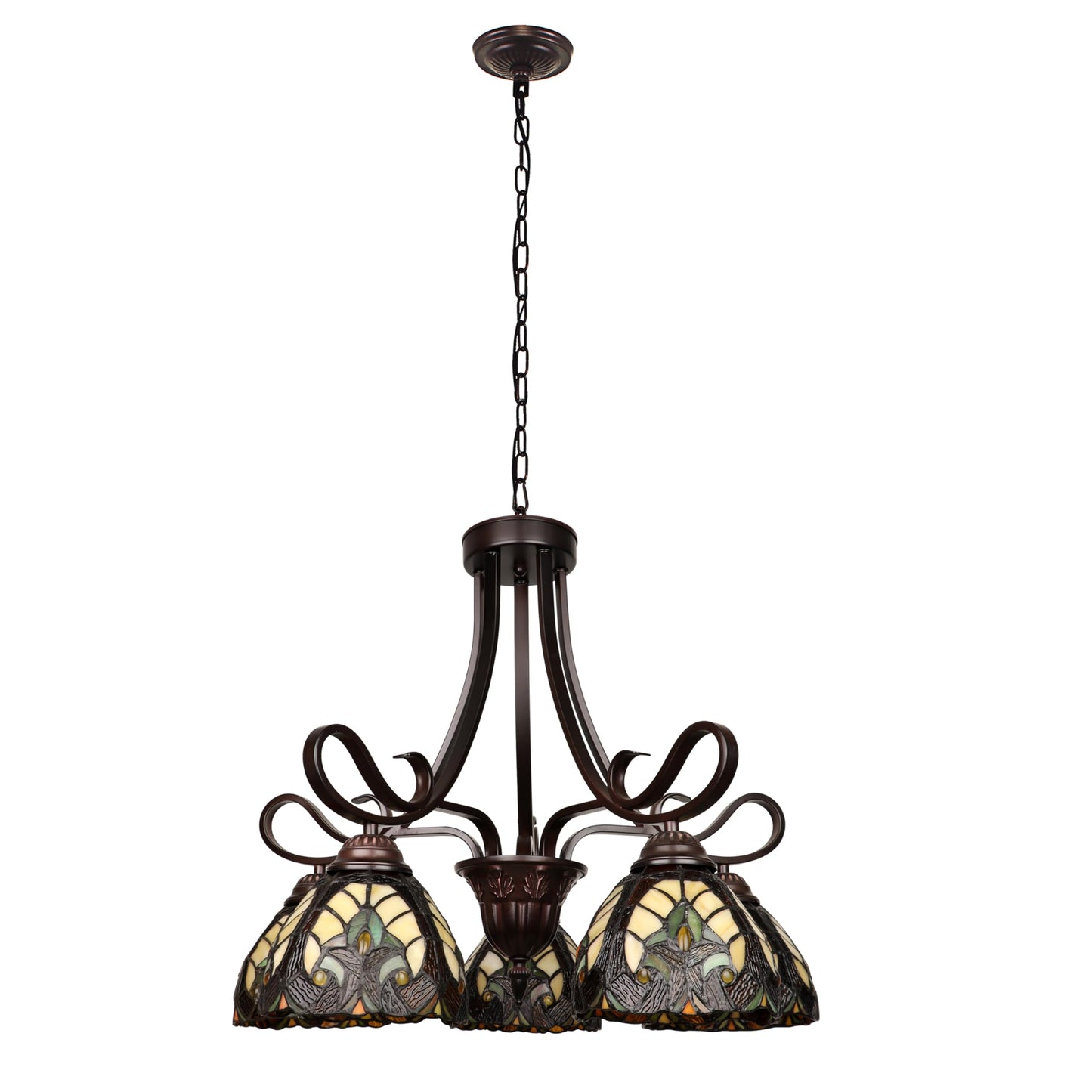 Chloe Lighting Victorian-Style 5-Light Chandelier, 25in Wide, Antique Dark Bronze Finish, Glass, Multicolor, Model CH18780VI25-DD5