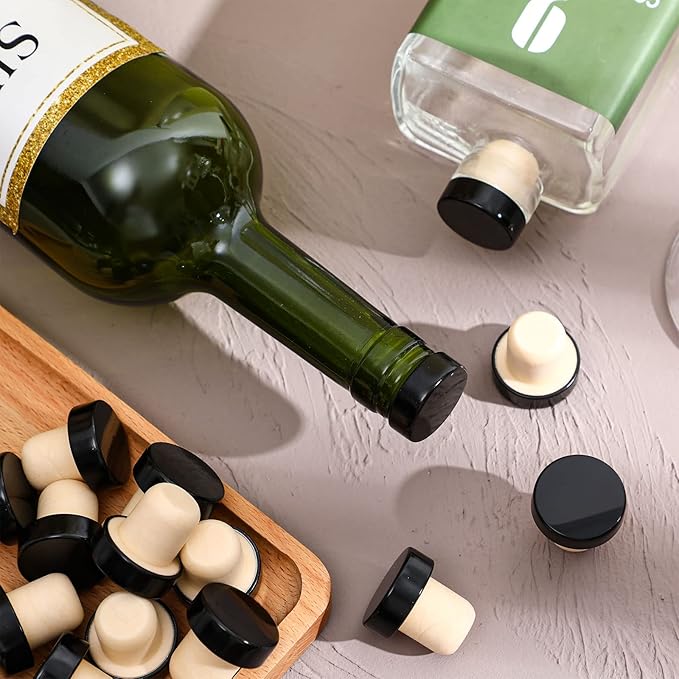 T-shaped Stopper Cork Wine Stopper Bottle Stoppers Reusable Wine Bottle Stopper Sealing Plug Bottle Cap for Wine Beer Bottles DIY Craft (Black,36 Pieces)