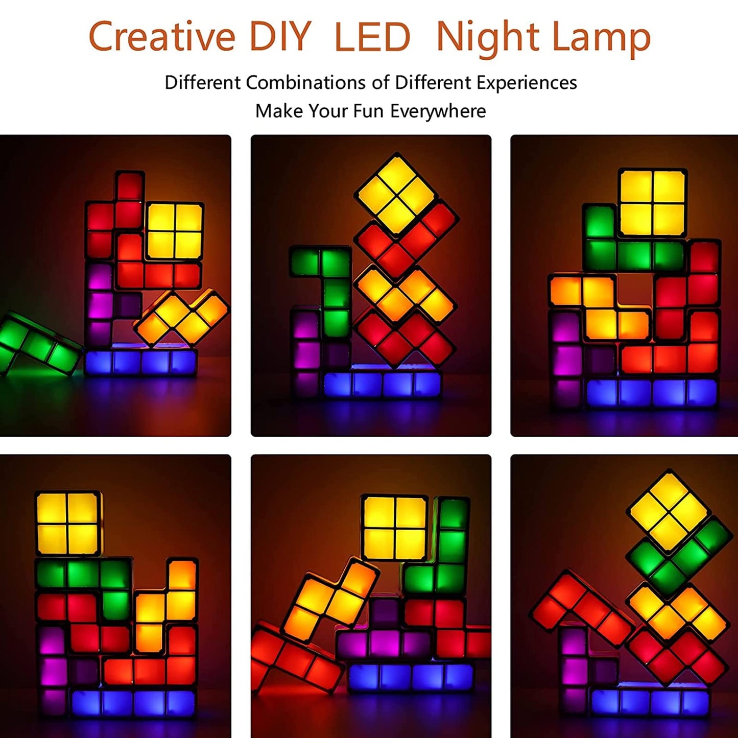 VEEKI Night Light for Kids, Stackable LED 3D Puzzle Lamp, DIY Tangram Light Blocks, Model 20, US Plug