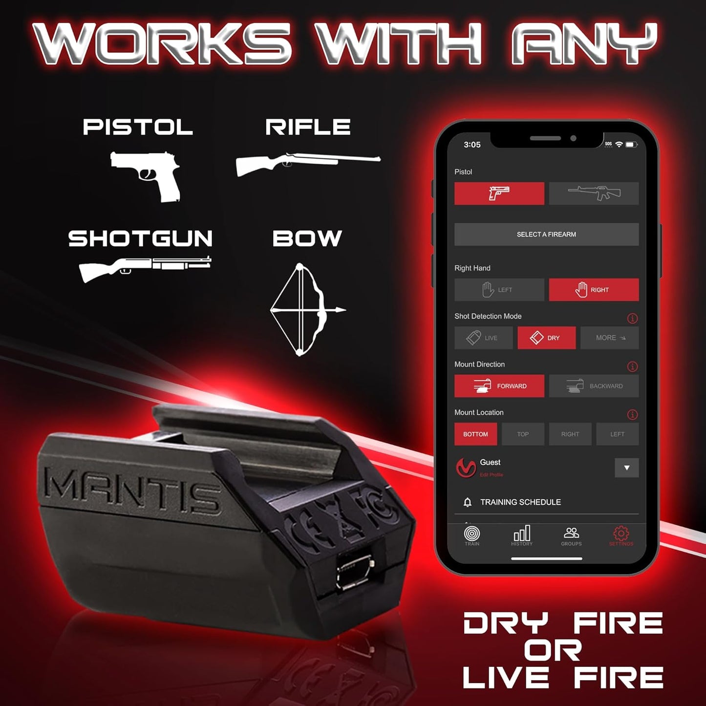 Mantis X10 Elite Shooting Performance System |Dry Fire Training System | Works with 9mm & Any Other Firearm | Score & Analyze Every Shot with Free App | Shooting Practice at Home