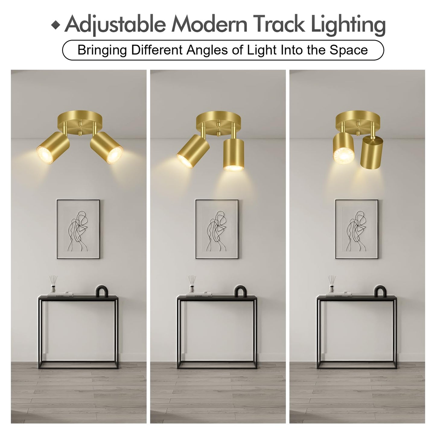 2 Light Track Lighting Fixtures Ceiling  Gold Round Directional Ceiling Spotlight  Gu10 Flush Mount Ceiling/Wall Fixture  Adjustable Modern Led Track Lights For Kitchen/Living Room  Bulb Not Included