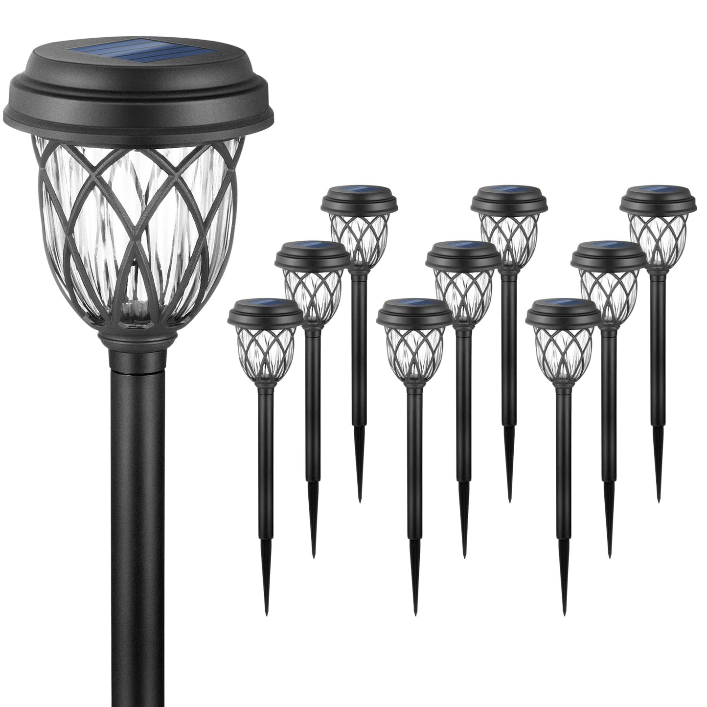 Excmark 10 Pack Solar Lights - Outdoor Garden Pathway Lights, Cool White, Plastic For Walkways, Sidewalks, And Driveways