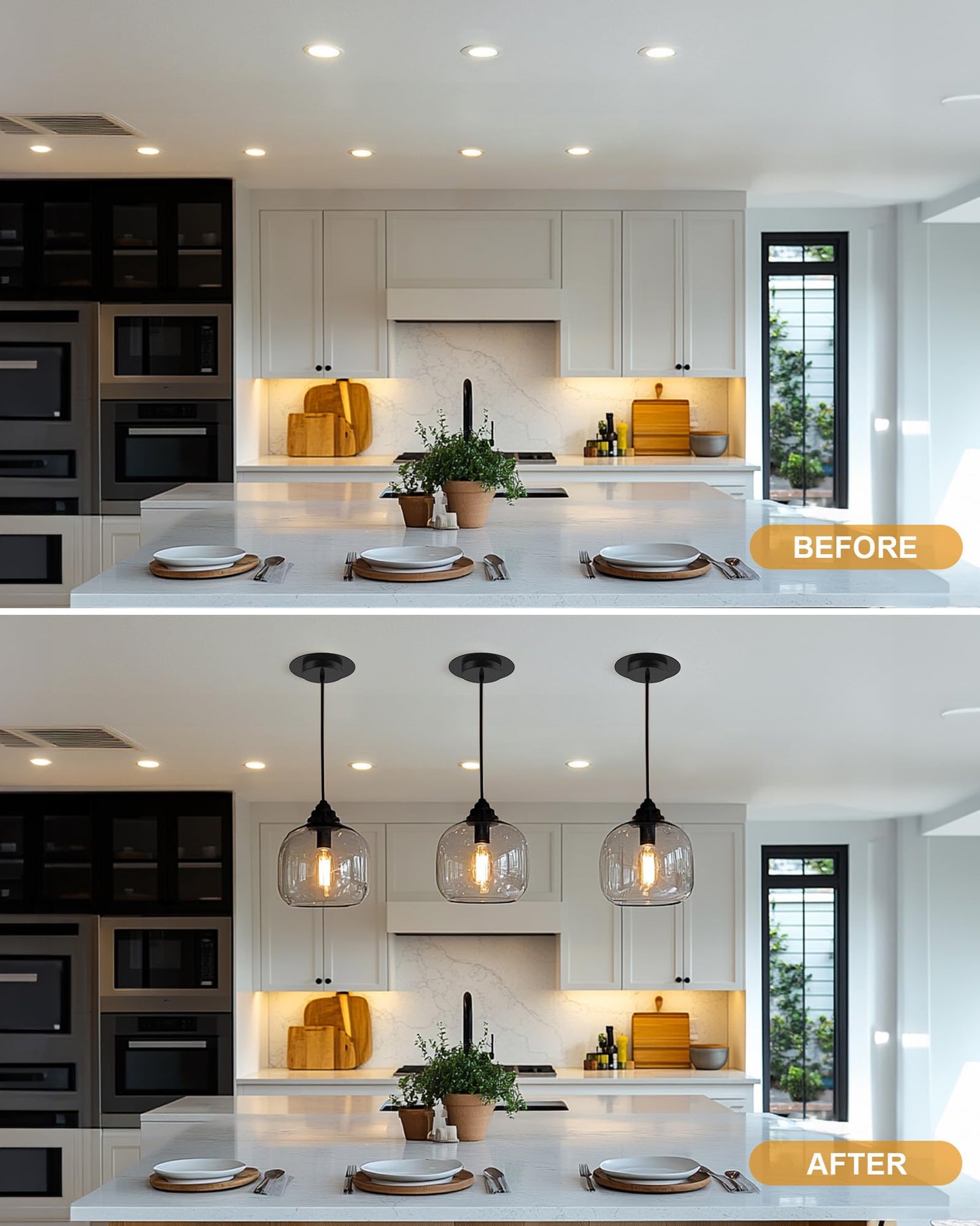 YIIZON 5 and 6 inch Recessed Can Light Conversion Kit, Ceiling Light Fixture Upgrade, Pendant & Hanging, 7¾ Inch Flat Steel Ceiling Medallion, Black Finish 2 Packs