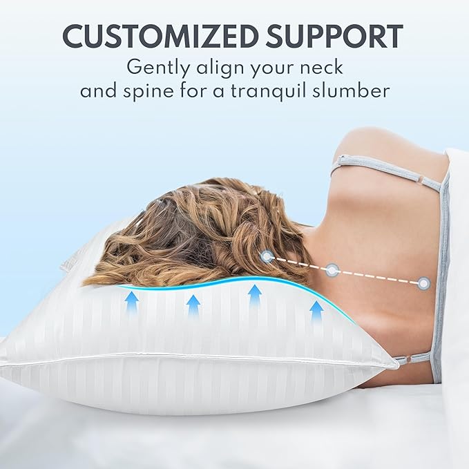 Queen Size Bed Pillow - Premium Down Alternative Cooling Pillows Set of 2 for Side, Back, and Stomach Sleepers Hotel Quality Fluffy Soft Microfiber Fill Breathable Skin-Friendly