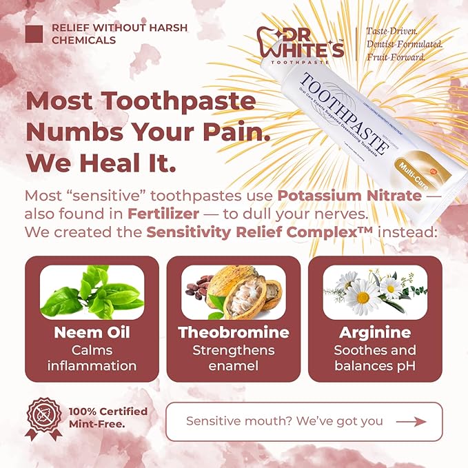 Dr. White’s Fluoride-Free nHA Toothpaste 3-Pack; Dentist-Formulated, Nano Hydroxyapatite + Xylitol, Sensitivity Relief Complex™, Mint-Free, Enamel Safe, Swallow-Safe (3.5 Oz, Cherry Bloom)