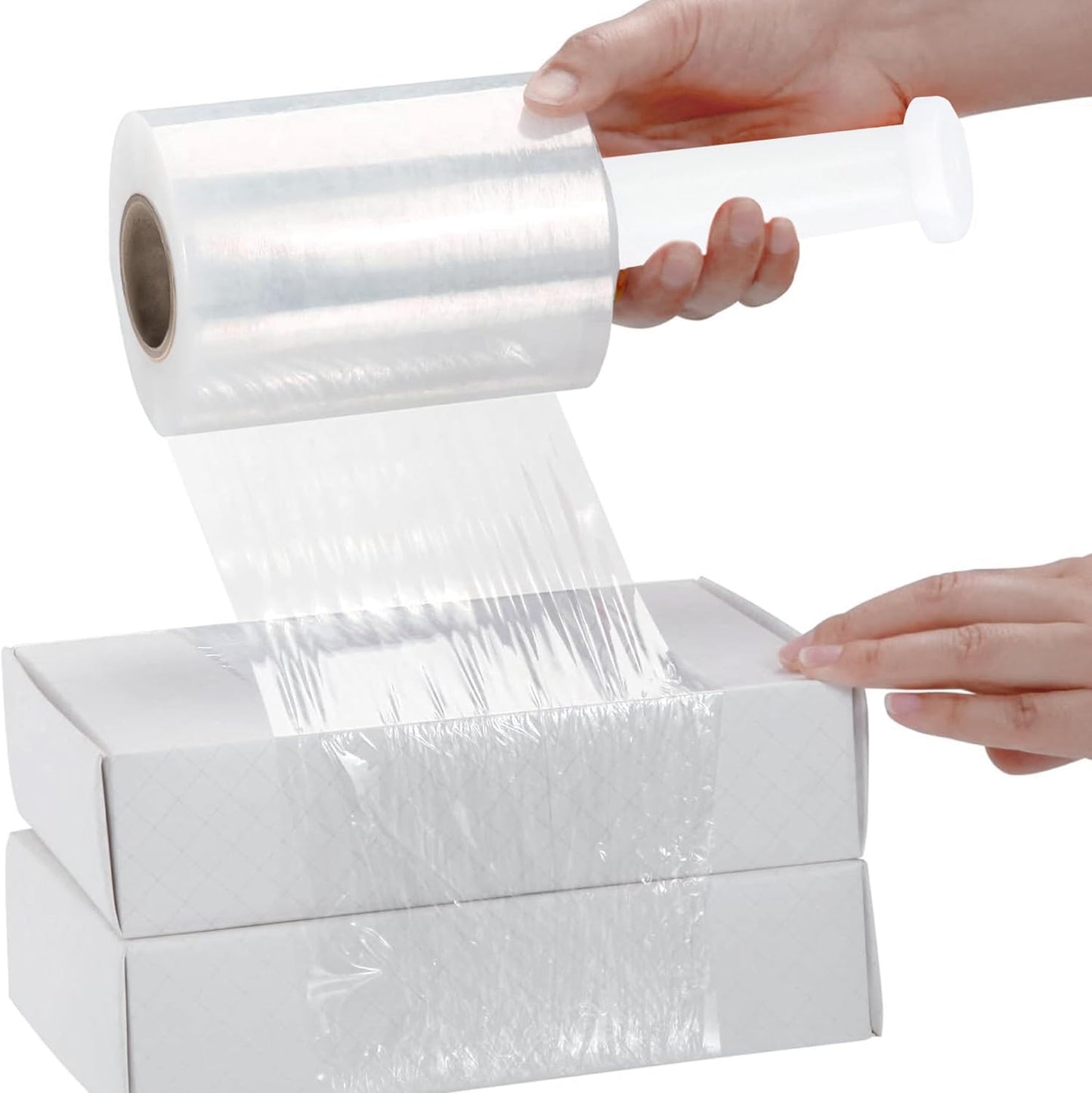 PSBM Mini Stretch Wrap with Handle, 12 Pack, 5 Inch x 1000 Feet, 80 Gauge, Clear, Small Plastic Cling Film for Pallets Moving Storing