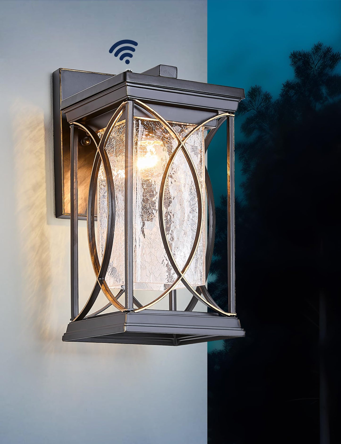 Delicavy Dusk To Dawn Outdoor Wall Light Black With Gold Trim Modern Exterior Sconce Aluminum Waterproof Coach Light Fixture With  -Like Glass Outside Wall Lantern For House Garage Porch Lighting