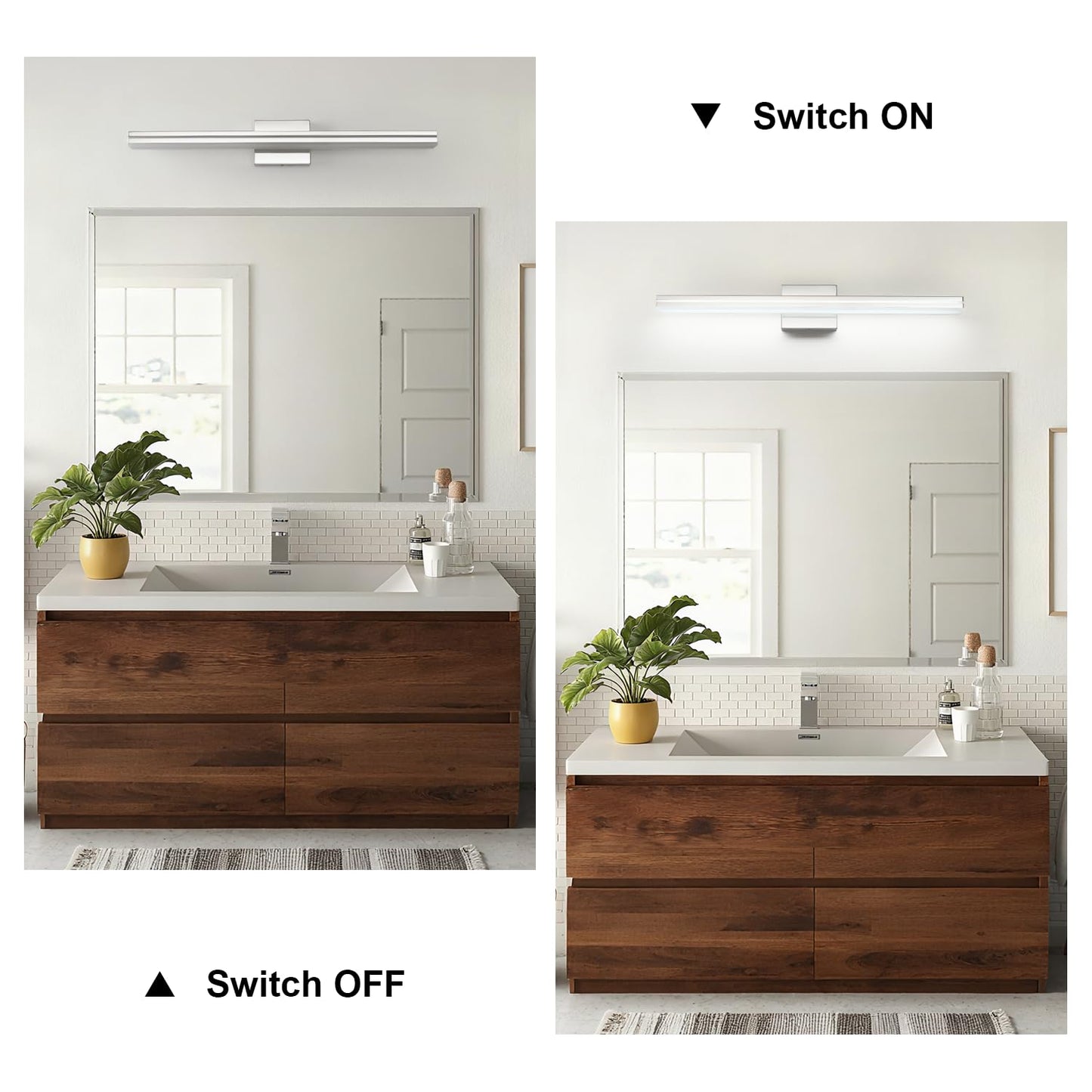Sinerise 32-Inch Led Modern Bathroom Vanity Light Bar  Chrome Modern Acrylic Bathroom Wall Lighting Fixtures Over Mirror (Cool White 6000K)