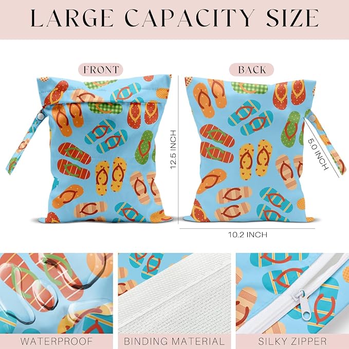 Wet Bag for Swimsuit, Beach Travel Essentials Wet Dry Bag, for Sunscreen Toiletry Dirty Clothes Yoga Gym Diaper, Friends Summer Beach Vacation Gifts. flip flops