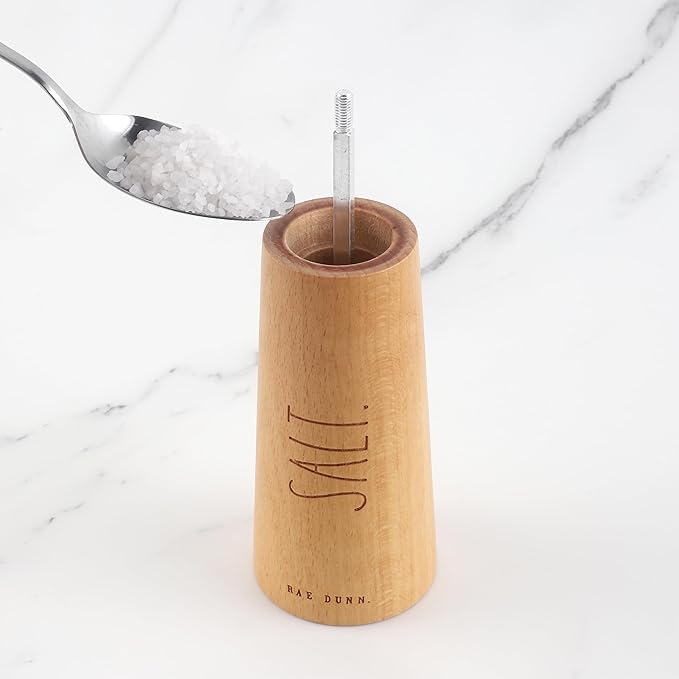 Rae Dunn Salt and Pepper Grinder Set of 2 - Bamboo Sea Salt Pepper Grinder - Classy Salt and Pepper Shakers - Pepper Mill & Salt Mill, Sage