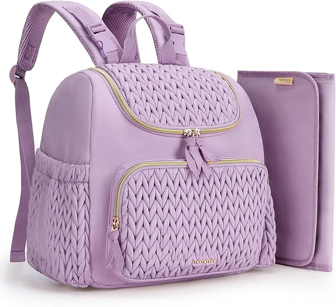 mommore Diaper Bag Small Diaper Backpack Stylish Baby Travel Backpacks with Insulated Pockets, Changing Pad, Stroller Straps