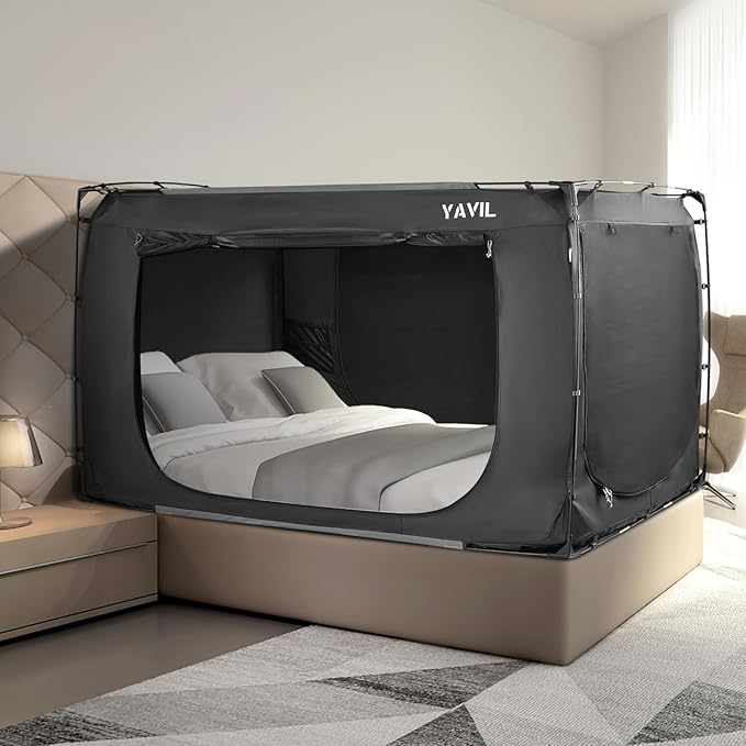 Bed Tent Bed Canopy King Size, Portable Sleeping Tents Dream Tents Indoor for Kids and Adult, Blackout 70% Breathable Privacy Space on Bed with Three Doors (Mattress Not Included)
