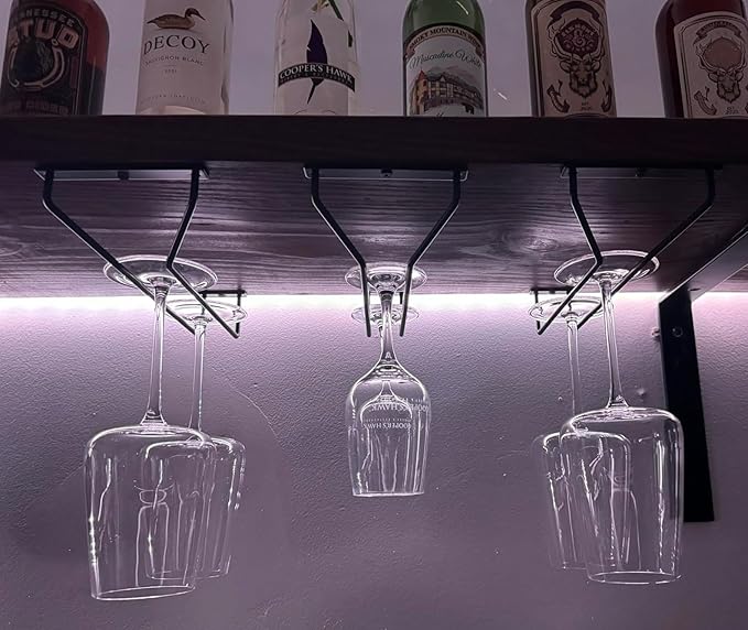 7 Inch Black Wine Glass Rack, Under Cabinet Stemware Holder, Hanging Stemware Holder for Cabinet Kitchen Bar, Set of 4
