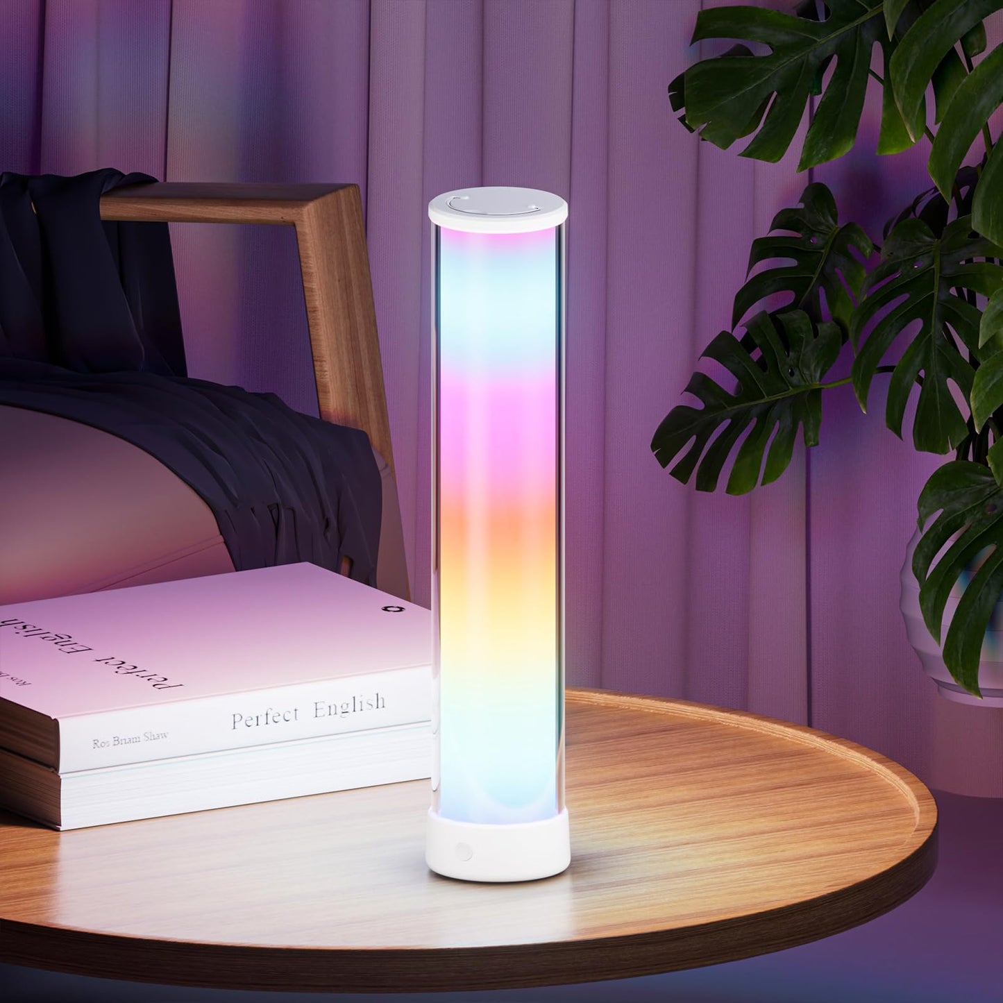 Rechargeable Table Lamp, RGB IC LED Light Bar with APP & Remote Control, 32cm Bedside Table Lamp with Music Sync, Color Changing