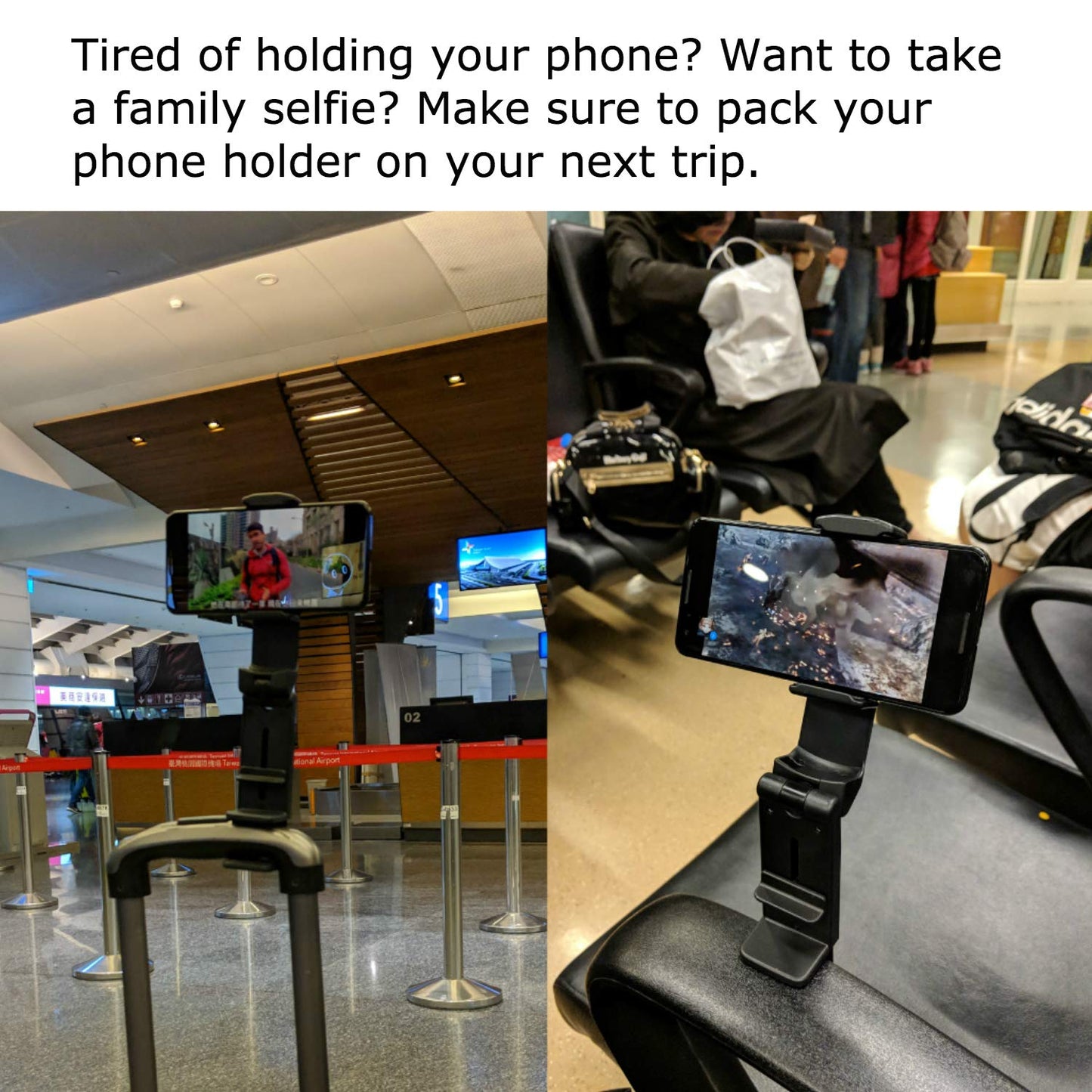 Perilogics Airplane Phone Holder Mount Universal In Flight Hands Free Viewing With Multi-Directional Dual 360 Degree Rotation (B