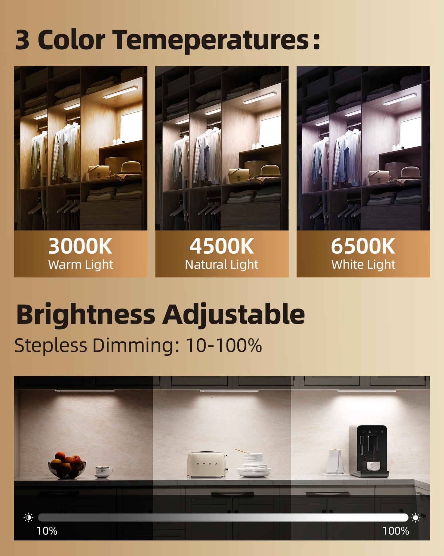 Ametheus 2Pack 16Inch Under Cabinet Lighting  Rechargeable Motion Sensor Light Wireless Indoor  Dimmable 3 Color Temps Closet Lights With Remote  Under Counter Led Lights For Kitchen  Stairs