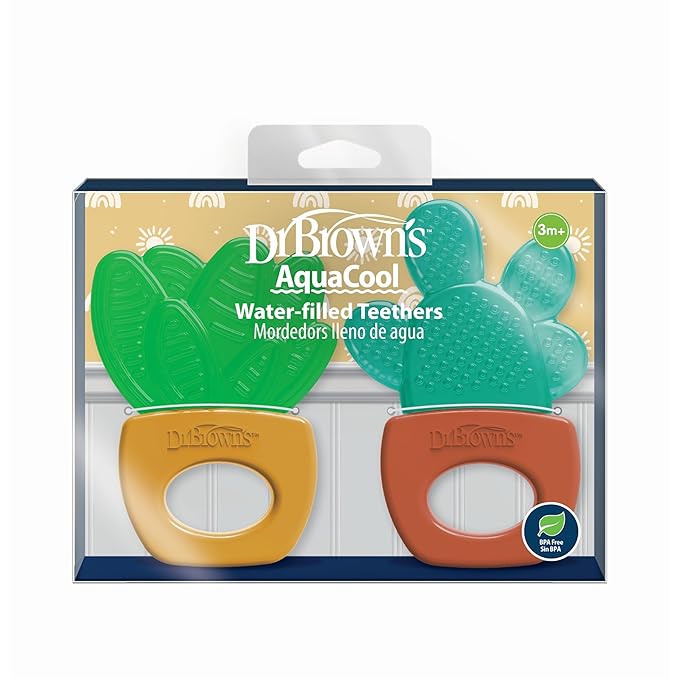 Dr. Brown's AquaCool Water-Filled Teether, Cooling Baby Teether Toy for Sore Gums, Green Cactus, BPA Free, 3m+, 2-Pack