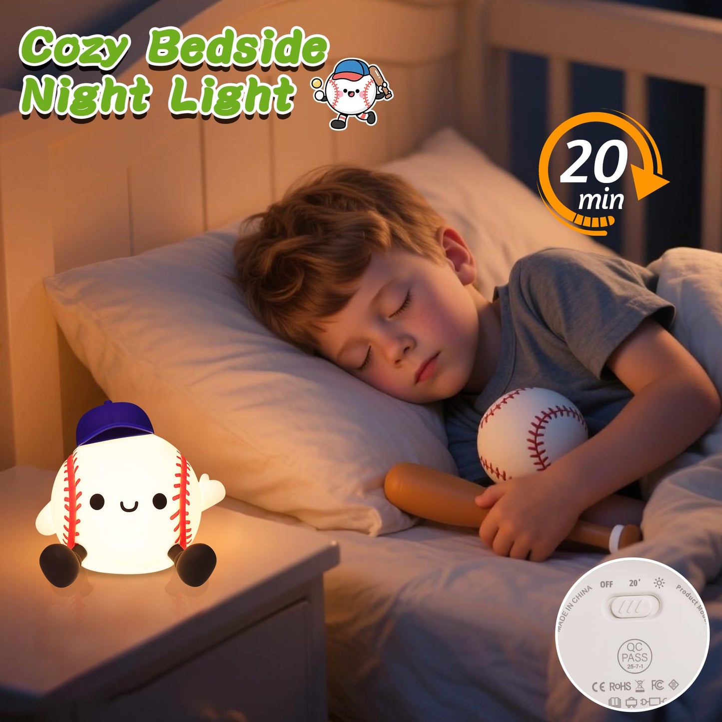 Okiyid Baseball Night Light  Dimmable Silicone Touch Lamp With Usb Rechargeable Soft Glow Bedside Lamp For Boys Bedroom Decor  Baseball Gifts For Boys Sport Fans Birthday Xmas