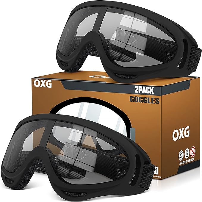 OXG 2 Pairs Motorcycle Goggles Fit Helmet, ATV Ski Goggles Anti-UV Dustproof Windproof Dirt Bike Goggles for Youth Men Women
