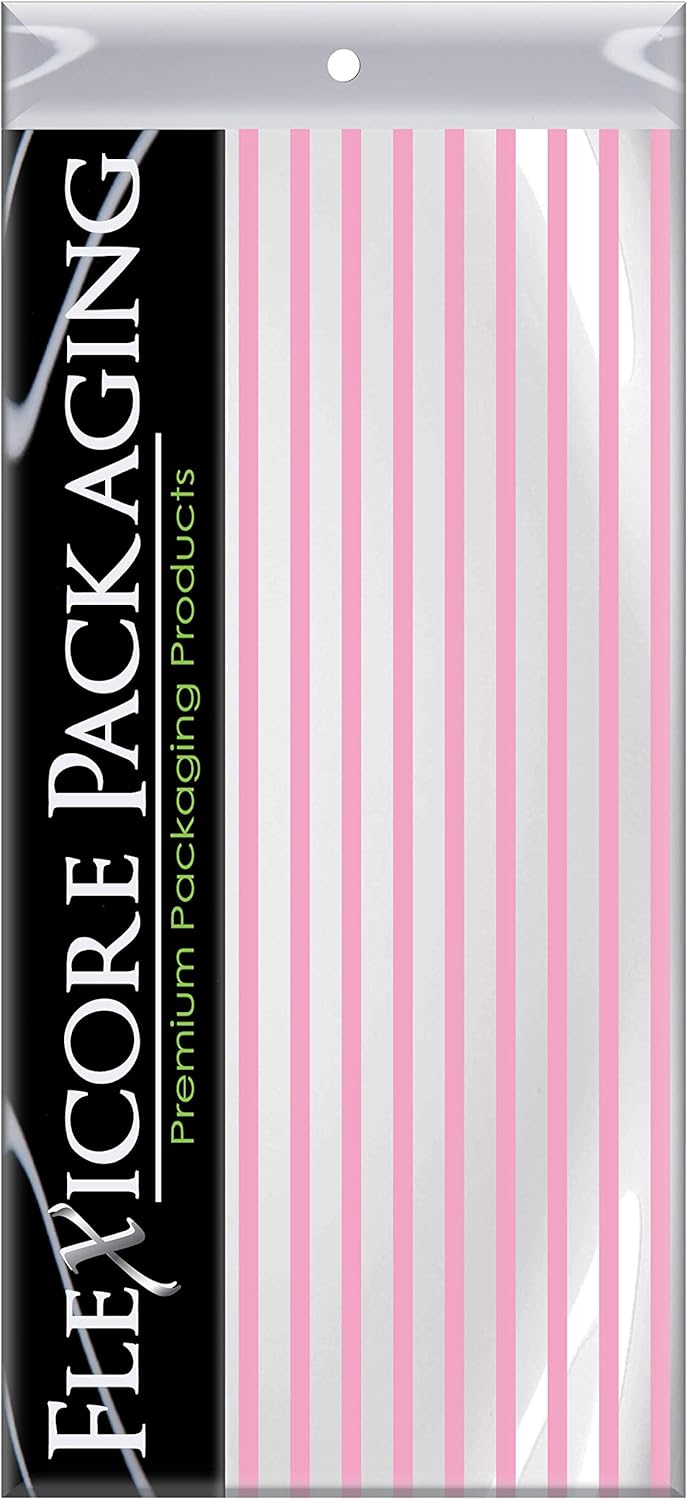 Flexicore Packaging Light Pink Pin Stripe Print Gift Wrap Tissue Paper Size: 15 Inch X 20 Inch | Count: 100 Sheets | Color: Light Pink Pin Stripe