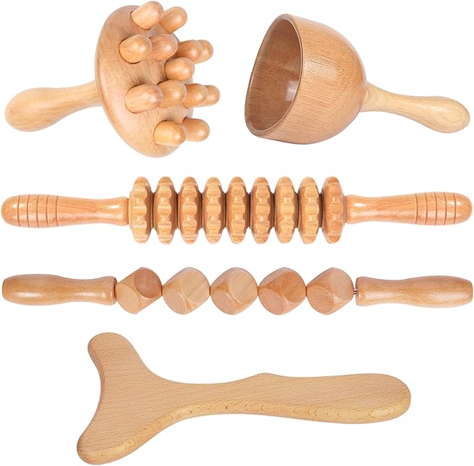 Komogir Wood Therapy Massage Tools 5-in-1 Lymphatic Drainage Massager Maderoterapia Kit Wooden Massager Body Sculpting Too...
