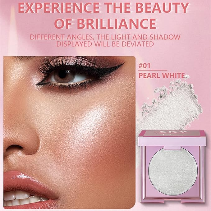 MAEPEOR Face Highlighter Palette 8 Colors Shimmer Glitter Pearl Highlighter Powder Sparkly Diamond Highlighting Palette for Face Cheek (01 Pearl White)