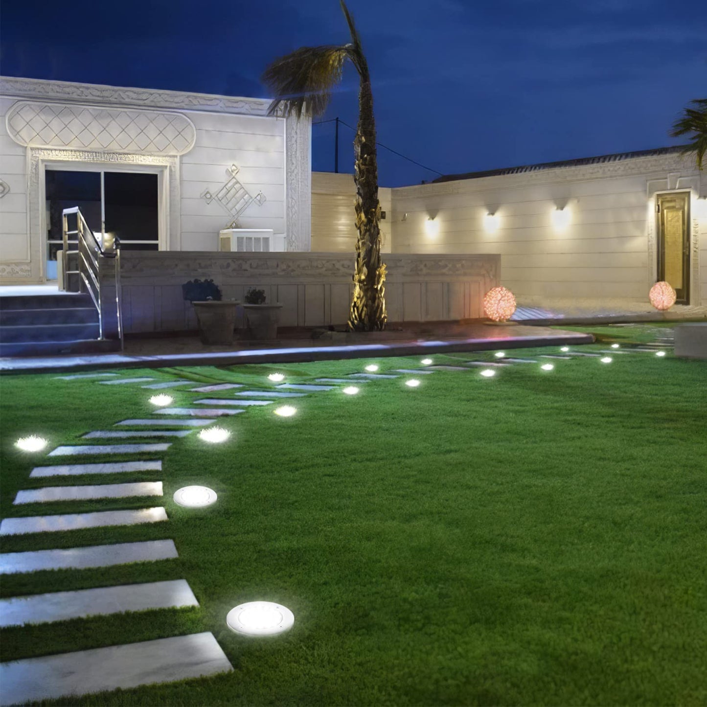 Nfesolar Solar Ground Lights - 16 Led Waterproof Disk Lights, 8 Pack, White For Pathway, Garden, Yard, Lawn, Driveway