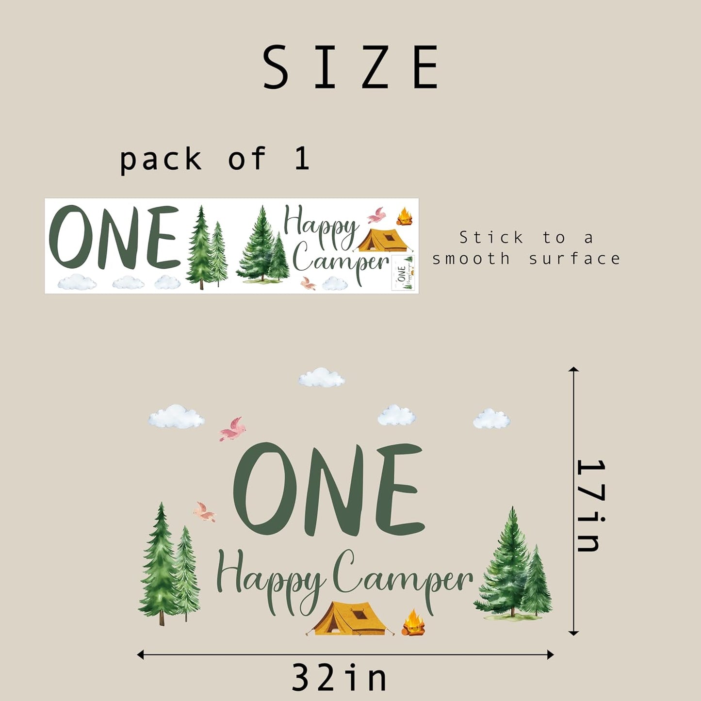 One Happy Camper Decal - Camping 1st Birthday Party Decorations Stickers, Forest Adventure Party Decoration Supplies Wall Stickers, Balloon Arch and Backdrop Decoration Camping Sign Wall Decal