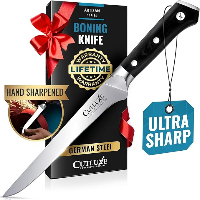 Cutluxe Boning Knife – 6" Razor Sharp Fillet Knife – High Carbon German Steel – Full Tang Ergonomic Handle Design, Grilling Gifts for Men – Artisan Series