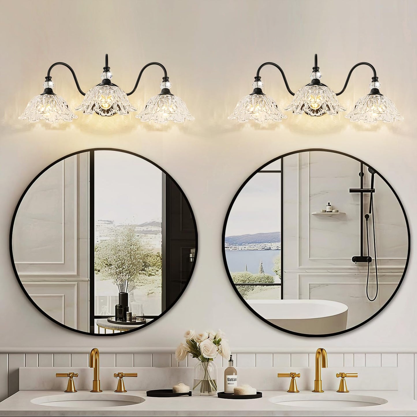 Black Bathroom Vanity Light 3-Light Vanity Light With Crystal Glass Shades Vintage Farmhouse Vanity Lighting For Bathroom And Dressing Table