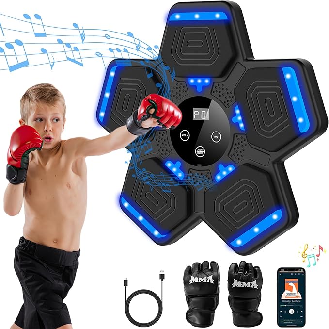 LOLBOX 2025 Music Boxing Machine for Adults and Kids, Smart Interactive Boxing Training Equipment with Gloves Wall Mounte...