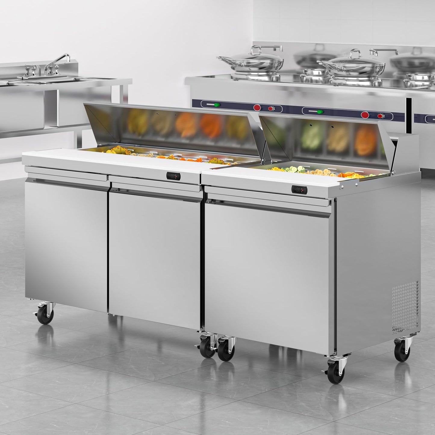 Rockitch 48" W Commercial Refrigerator Sandwich Salad Prep Table Refrigerator, 13.8 Cu.ft Stainless Steel Commercial Kitchen Refrigerated Equipment with 12 Pans for Restaurant, Bar, Shop, etc.