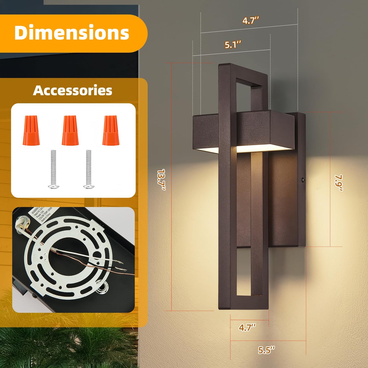 Tewei Modern Led Outdoor Wall Sconce Brown Outdoor Lights For House  13.7 Led Exterior Lighting Fixtures Outside Wall Mount Lights For Front Porch Hallway  Warm White 3000K  1 Pack