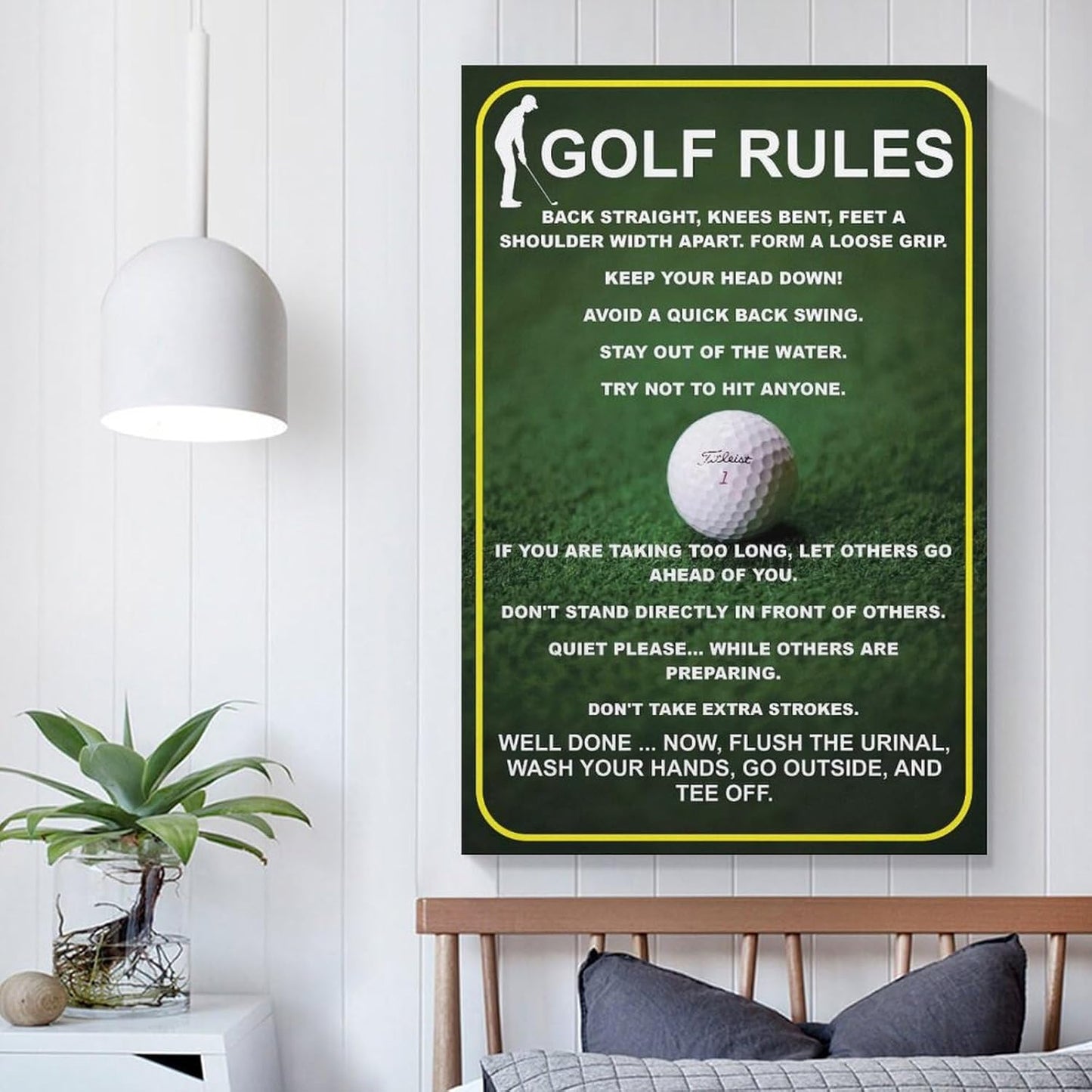 Funny Golf Rules Sign, Unique Man Cave Wall Art, Humorous Golfer Gift, Canvas Painting Posters And Wall Art Pictures Are Used For Room Aesthetics And Decoration 08x12inch(20x30cm)