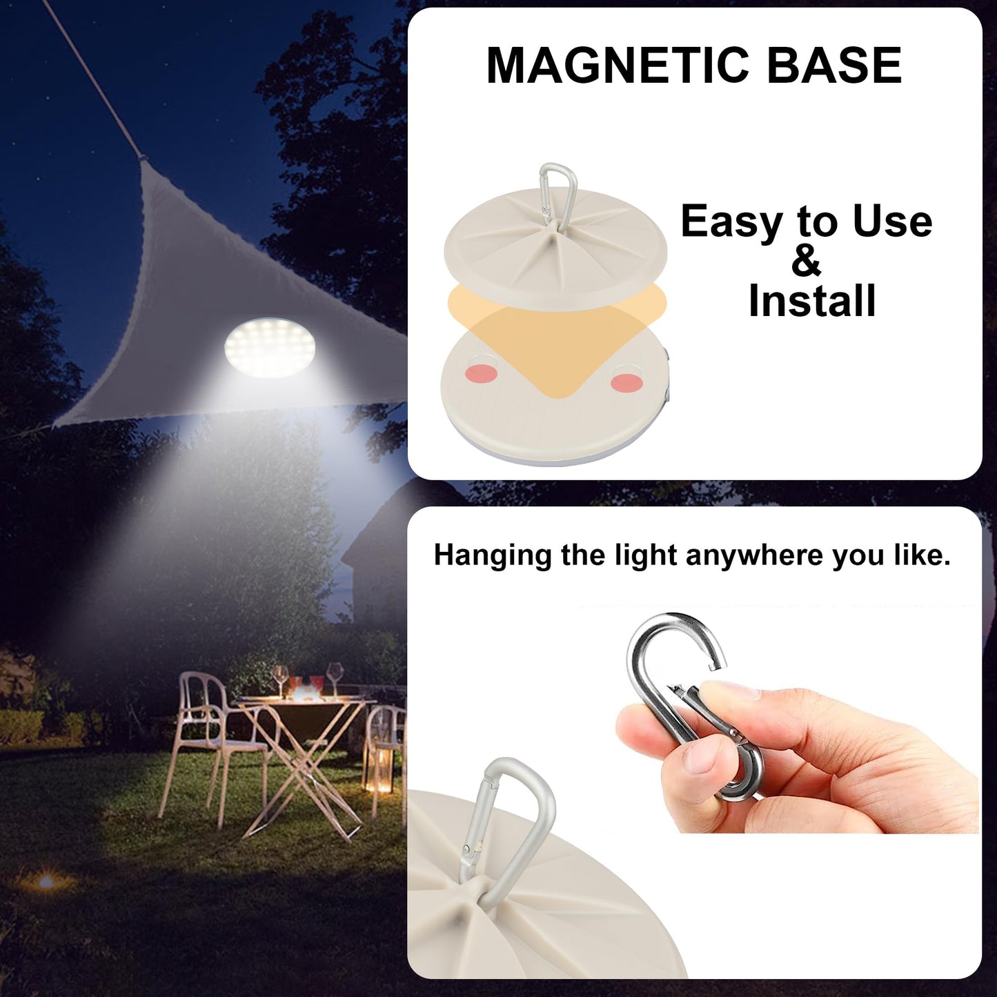 SKNOOY LED Camping Lantern, Rechargeable, Magnetic, Remote Control, IP54 Water-Resistant, Gray, Model SKCTL001