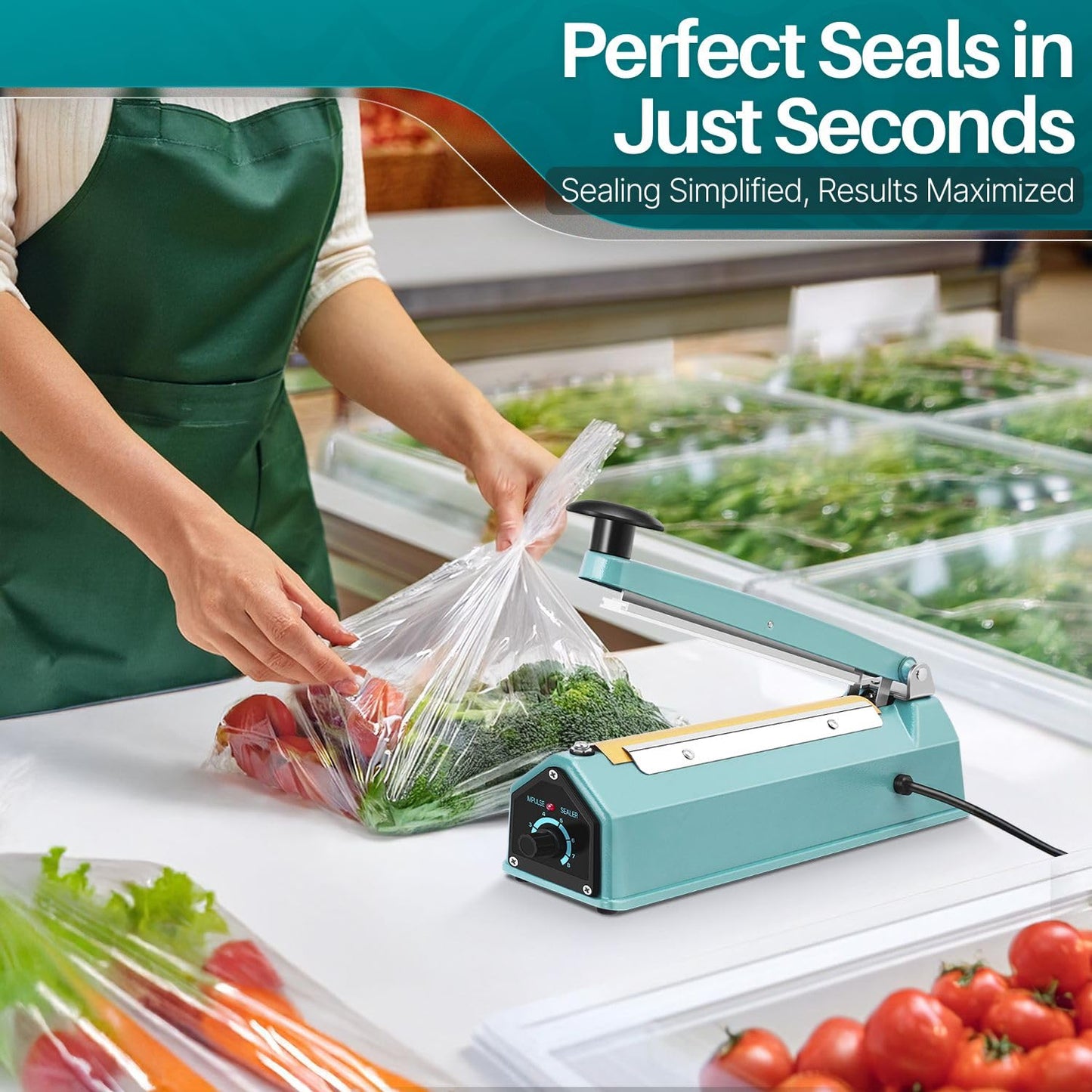Flexzion Impulse Sealer 8 Inch (200mm) 300W Heat Sealer Machine with Adjustable Heating Mode, No Warm Up Needed, Portable Bag and Seal Impulse with Replacement Element Grip and Teflon Tape
