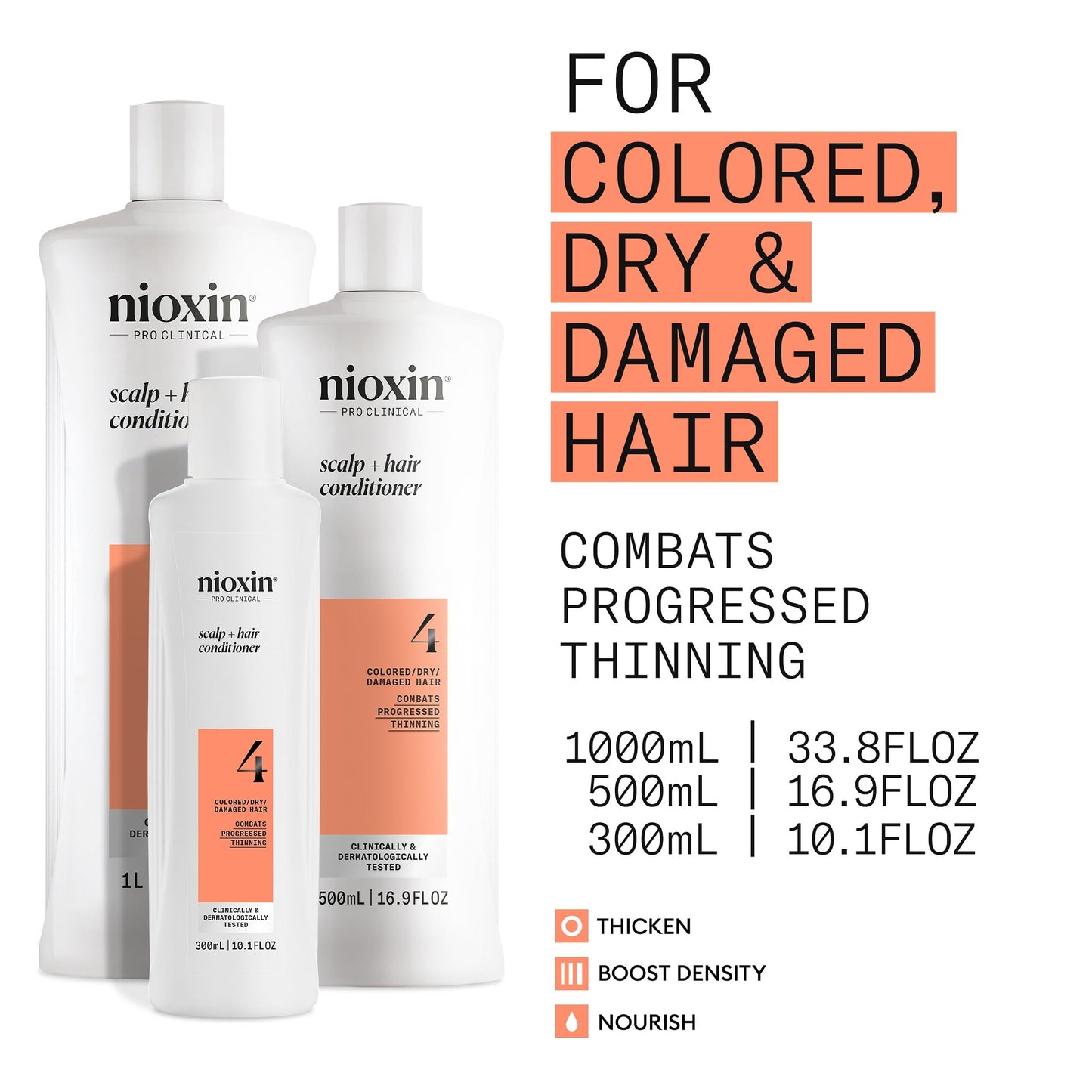 Nioxin System 4 Scalp + Hair Conditioner - Hair Thickening Conditioner for Damaged Hair with Progressed Thinning, 16.9 fl oz (Pa