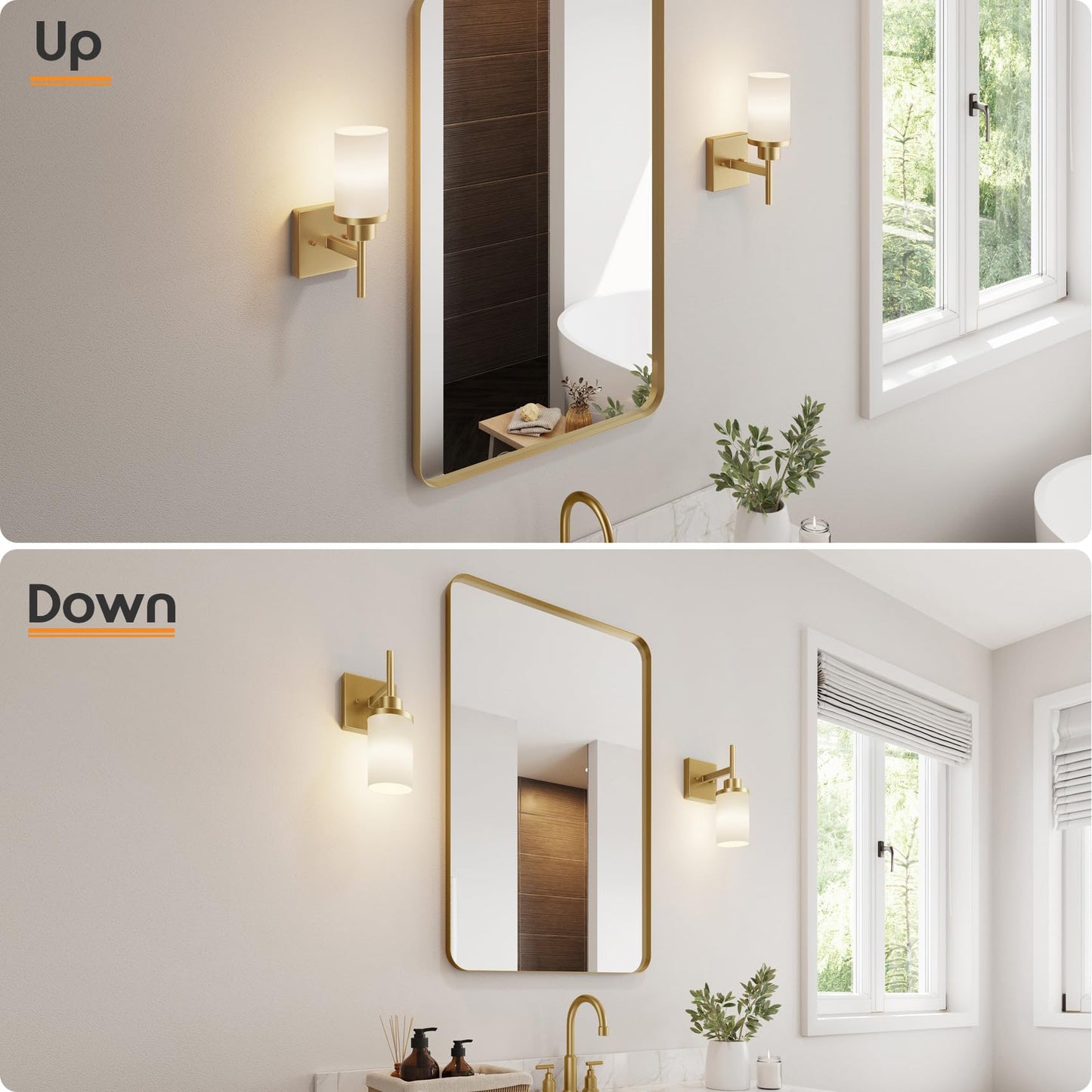 Aoneon Vanity Lighting Fixtures With White Frosted Glass Shade  Modern Gold Wall Lamps For Bathroom Mirror Bedroom Living Room Porch  2 Pack T001Gd-L1-P2