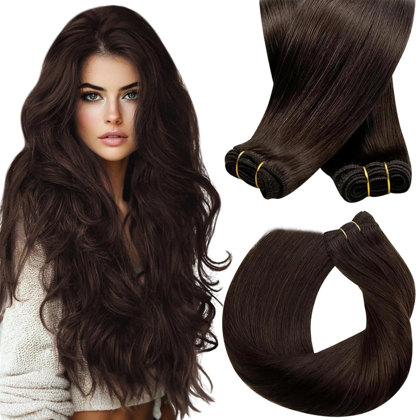 Sunny Hair 135g Weft Hair Extensions Human Hair Brown Sew in Hair Extensions Real Human Hair Dark Brown Sew in Human Hair Extens