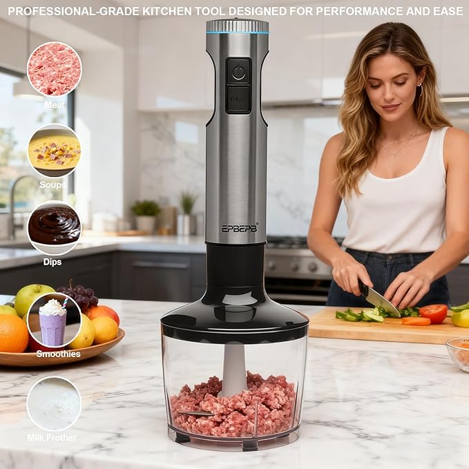 Handheld Immersion Blender, 1000W Powerful 11-in-1 Set for Smoothies,Orange Juicer, Egg Beater, Dough Hook, Vegetable Chopper, Potato Masher