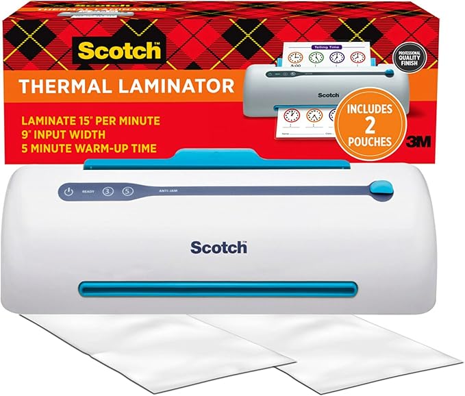 Scotch PRO TL906 Thermal, Laminator Machine, 1 Laminating Device, White/Blue, Laminate Recipe Cards, Photos, Documents, fo...