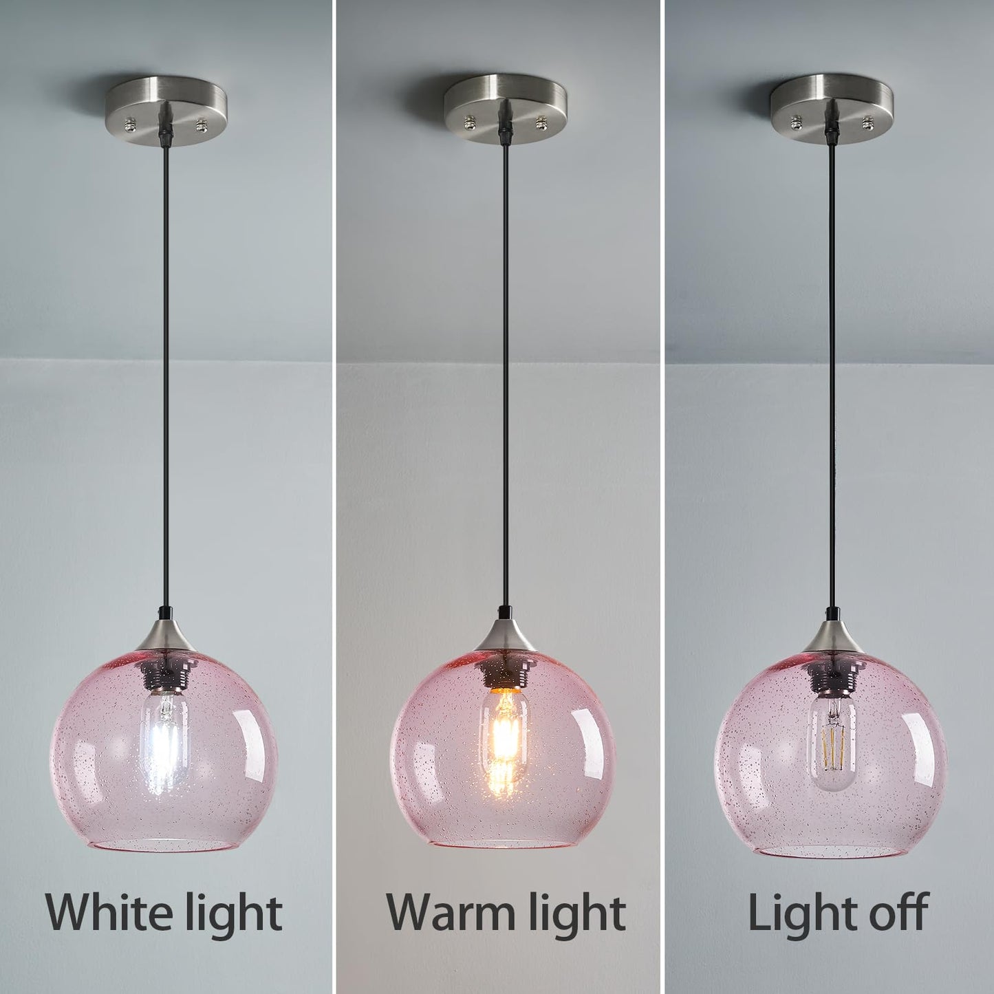 Lbsqj Pink Glass Pendant Lights Kitchen Island Lighting Globe Pendant Light Fixtures Modern Pendant Lighting For Bedroom Living Dining Room Light Fixture (7.87 In  1 Pack)