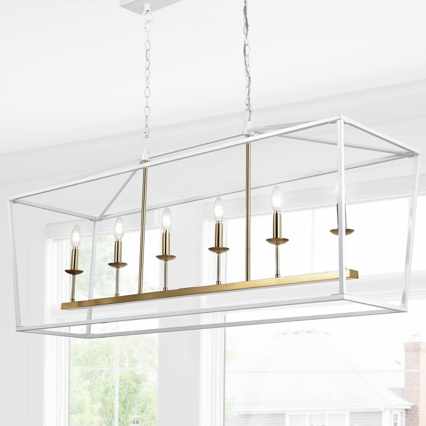 Jonathan Y 49 Metal Led Pendant Light, White/Brass Gold, Model Jyl7439E, Classic Traditional Design For Dining Room, Living Room, Kitchen